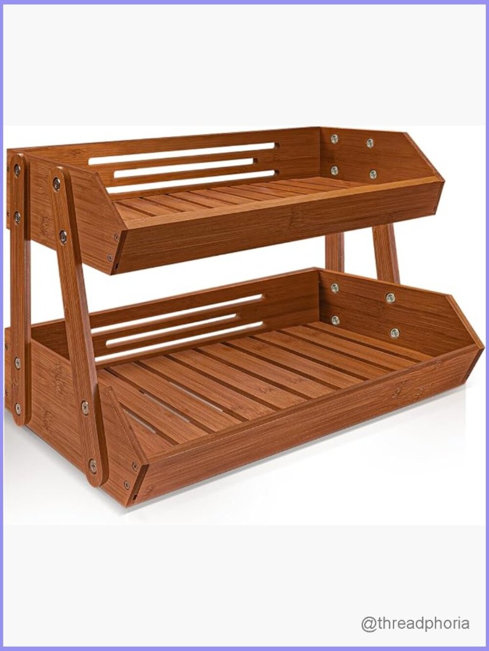 16.5-Inch 2-Tier Bamboo Fruit Stand Storage Holder Kitchen Countertop Organizer